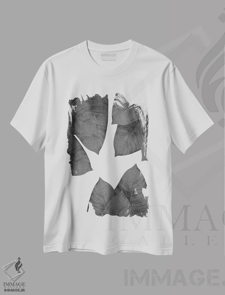 تیشرت سفید طرح دار برگ موز I سیاه و سفید، تزئینی اثر اورارا استودیو | فروشگاه ایماژ
