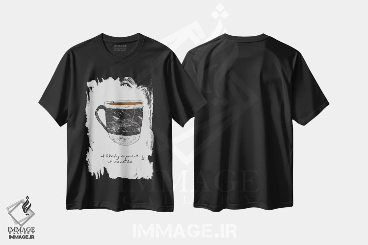 تیشرت مشکی طرح دار من فنجان های بزرگ دوست دارم، تزئینی اثر اورارا استودیو | فروشگاه ایماژ