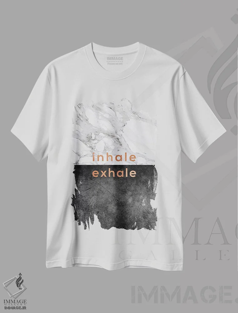 تیشرت سفید طرح دار دم و بازدم، تزئینی اثر اورارا استودیو | immage.ir