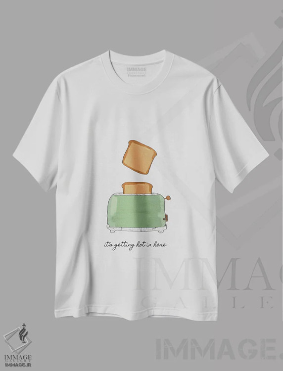 تیشرت سفید طرح دار اینجا داره داغ میشه، تزئینی اثر اورارا استودیو | immage.ir