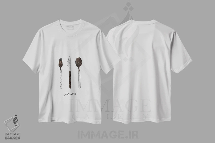 تیشرت سفید طرح دار فقط بخورش، تزئینی اثر اورارا استودیو | فروشگاه ایماژ