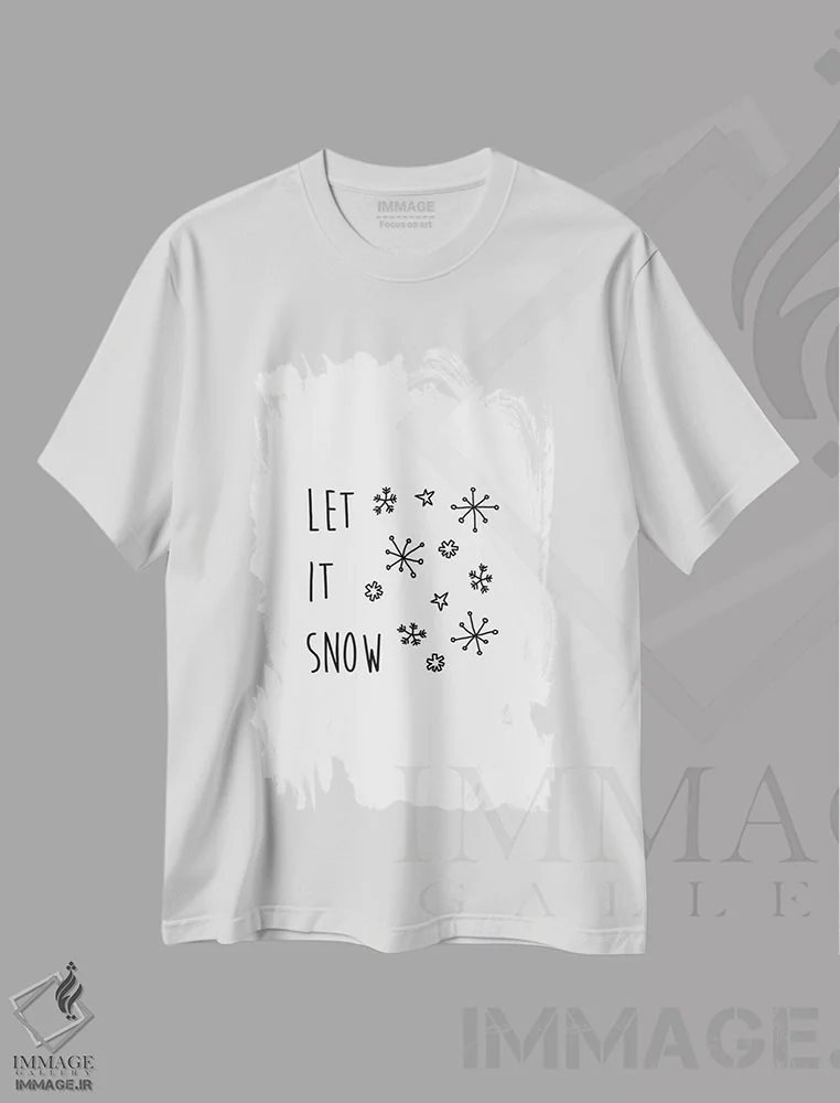 تیشرت سفید طرح دار بذار برف بباره، تابلو و عبار ت های کریسمسی اثر اورارا استودیو | فروشگاه ایماژ