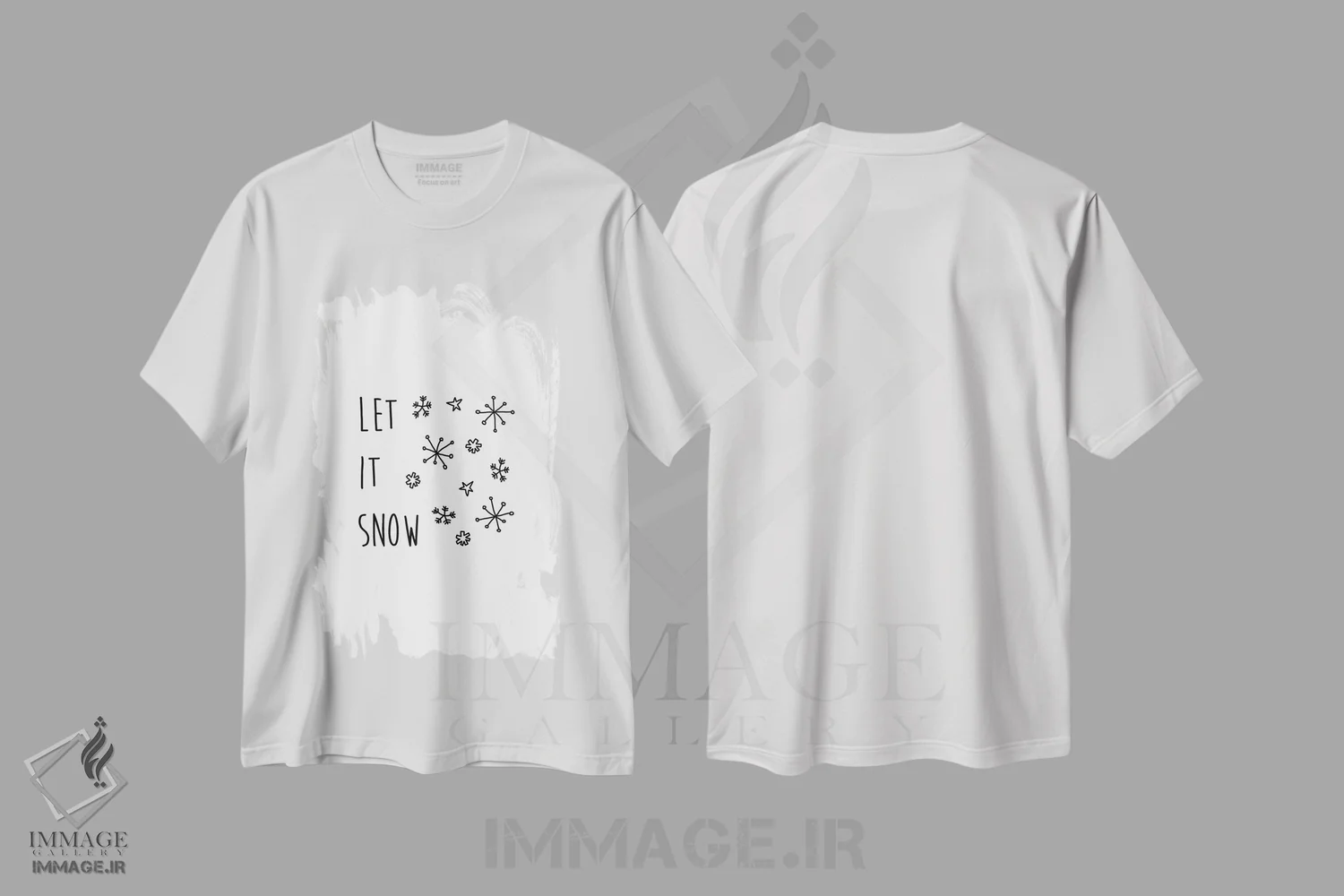 تیشرت سفید طرح دار بذار برف بباره، تابلو و عبار ت های کریسمسی اثر اورارا استودیو | فروشگاه ایماژ