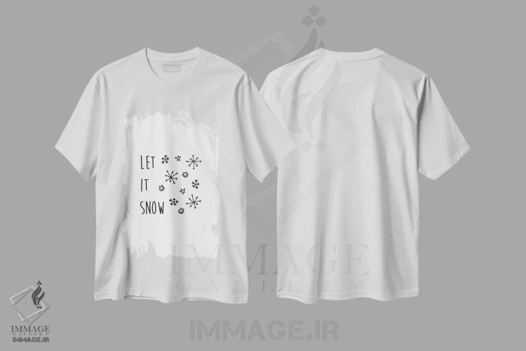 تیشرت سفید طرح دار بذار برف بباره، تابلو و عبار ت های کریسمسی اثر اورارا استودیو | فروشگاه ایماژ