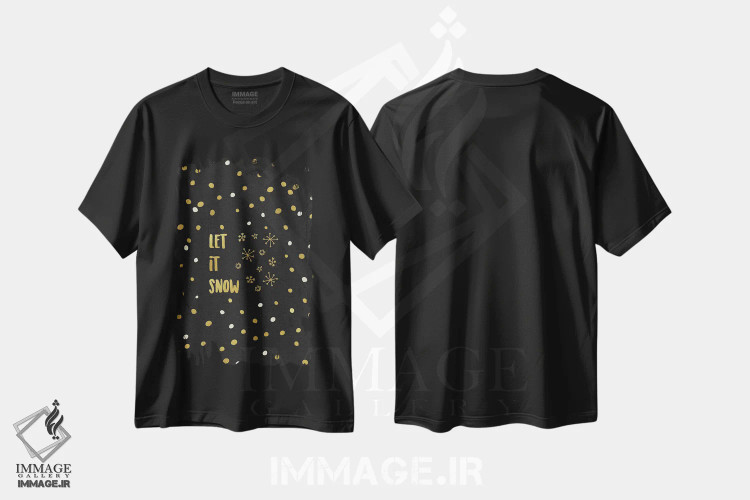 تیشرت مشکی طرح دار بذار برف بباره، تابلو و عبار ت های کریسمسی اثر اورارا استودیو | فروشگاه ایماژ