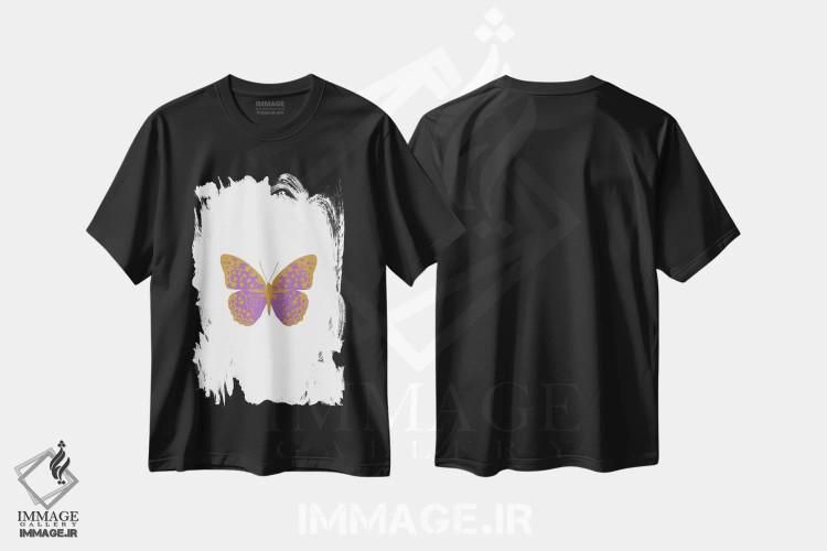 تیشرت مشکی طرح دار پروانه بنفشه ای، تزئینی اثر اورارا استودیو | immage.ir