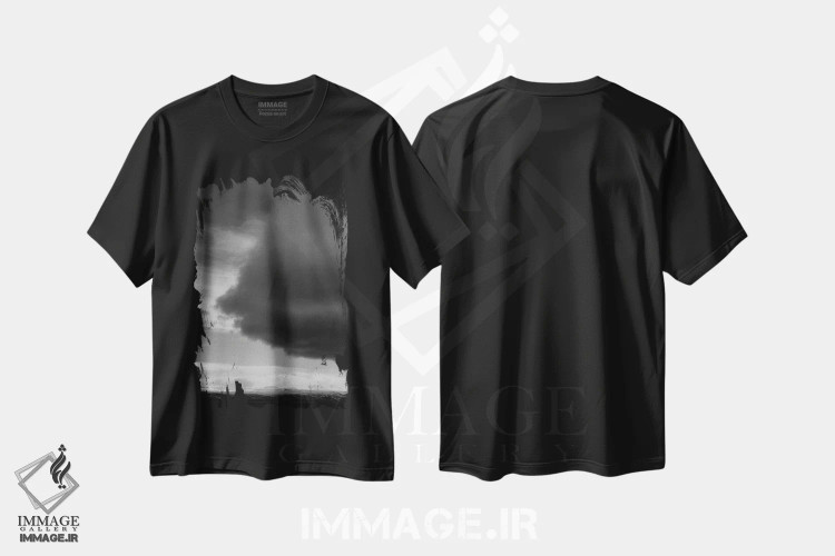 تیشرت مشکی طرح دار منظره مینیمالیستی، تزئینی اثر اورارا استودیو | immage.ir