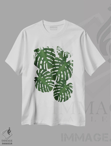 تیشرت سفید طرح دار برگ مانسترا II، دکور بوهمی اثر اورارا استودیو | فروشگاه ایماژ
