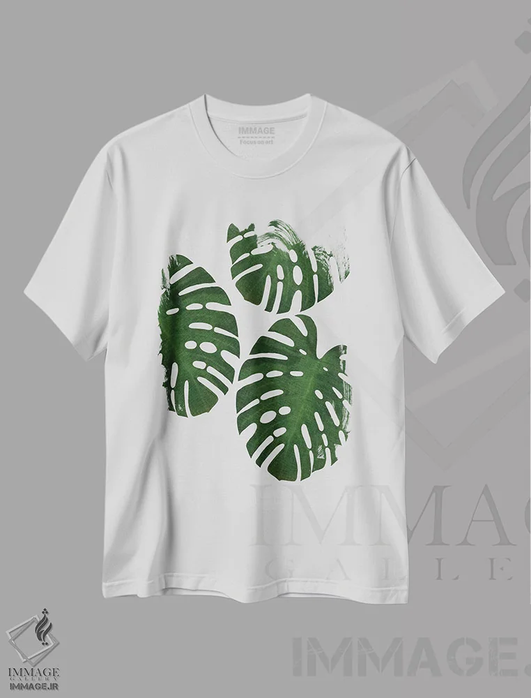 تیشرت سفید طرح دار برگ مانسترا III، دکور بوهمی اثر اورارا استودیو | فروشگاه ایماژ
