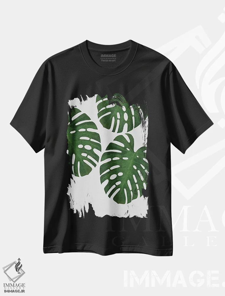 تیشرت مشکی طرح دار برگ مانسترا III، دکور بوهمی اثر اورارا استودیو | immage.ir
