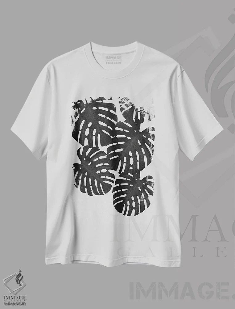 تیشرت سفید طرح دار برگ مانسترا II، دکور بوهمی اثر اورارا استودیو | immage.ir