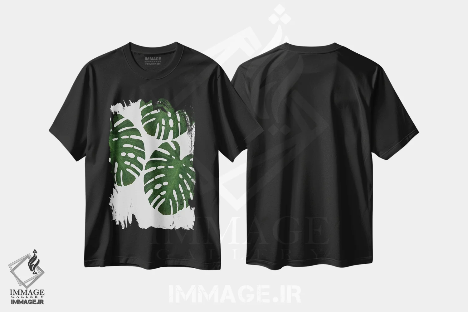 تیشرت مشکی طرح دار برگ مانسترا III، دکور بوهمی اثر اورارا استودیو | immage.ir