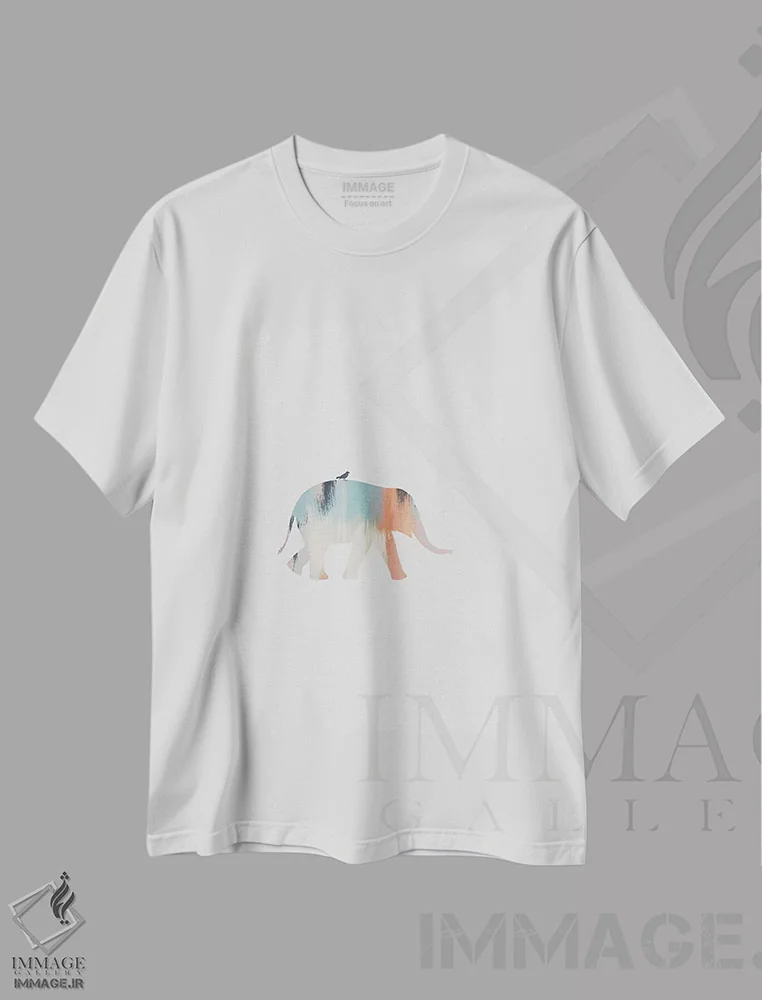 تیشرت سفید طرح دار فیل پاستلی، تزئینی اثر اورارا استودیو | فروشگاه ایماژ