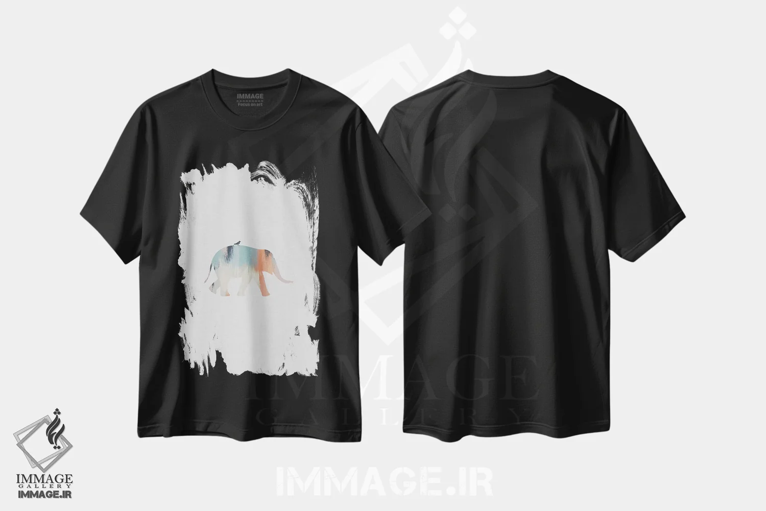 تیشرت مشکی طرح دار فیل پاستلی، تزئینی اثر اورارا استودیو | immage.ir