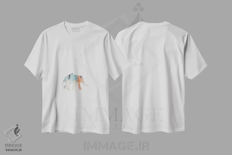 تیشرت سفید طرح دار فیل پاستلی، تزئینی اثر اورارا استودیو | فروشگاه ایماژ