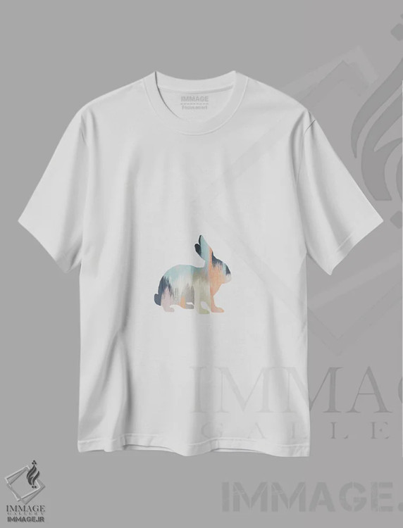 تیشرت سفید طرح دار خرگوش پاستلی، تزئینی اثر اورارا استودیو | immage.ir