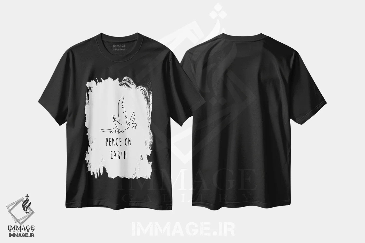 تیشرت مشکی طرح دار صلح بر زمین، تابلو و عبار ت های کریسمسی اثر اورارا استودیو | immage.ir