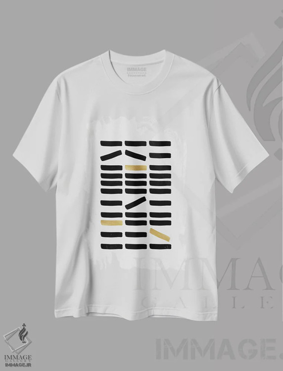 تیشرت سفید طرح دار طرح抽ش مشکی و طلایی، آبستره اثر اورارا استودیو | فروشگاه ایماژ