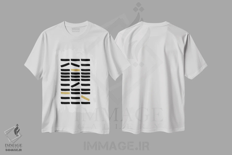 تیشرت سفید طرح دار طرح抽ش مشکی و طلایی، آبستره اثر اورارا استودیو | فروشگاه ایماژ