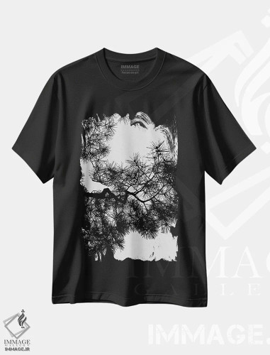 تیشرت مشکی طرح دار درخت کاج، تزئینی اثر اورارا استودیو | فروشگاه ایماژ
