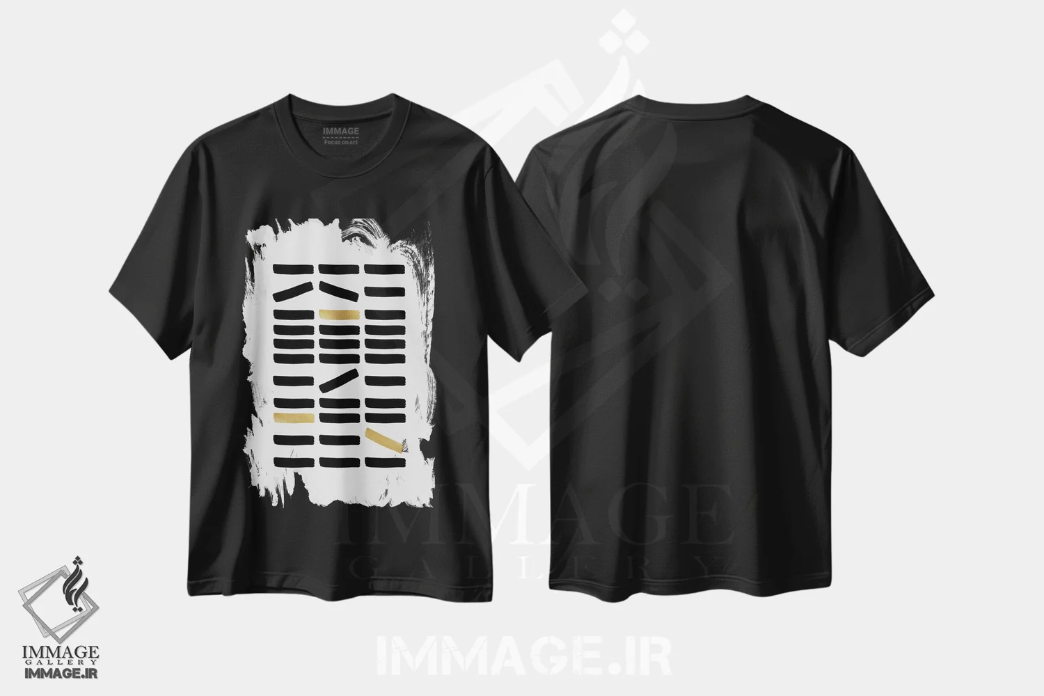 تیشرت مشکی طرح دار طرح抽ش مشکی و طلایی، آبستره اثر اورارا استودیو | immage.ir