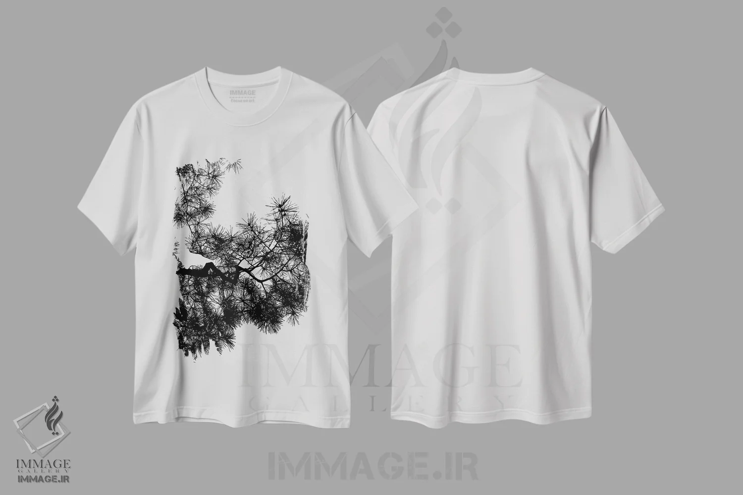 تیشرت سفید طرح دار درخت کاج، تزئینی اثر اورارا استودیو | immage.ir