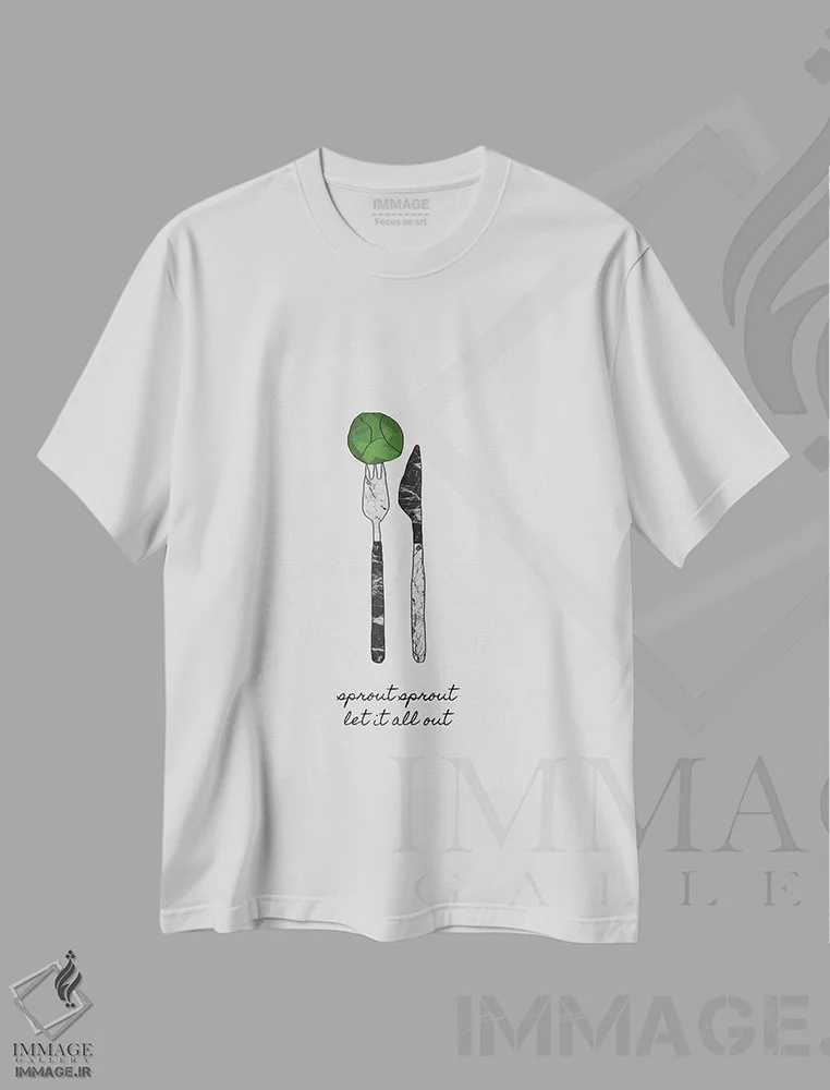 تیشرت سفید طرح دار جوانه جوانه، تزئینی اثر اورارا استودیو | فروشگاه ایماژ