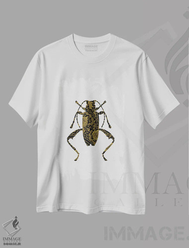 تیشرت سفید طرح دار سوسک مشکی و طلایی IV، تزئینی اثر اورارا استودیو | فروشگاه ایماژ