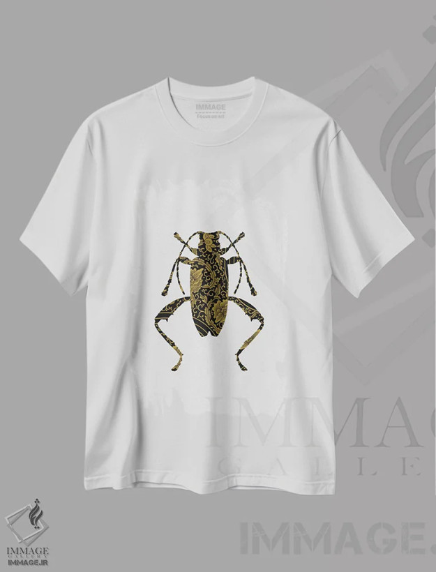 تیشرت سفید طرح دار سوسک مشکی و طلایی IV، تزئینی اثر اورارا استودیو | فروشگاه ایماژ