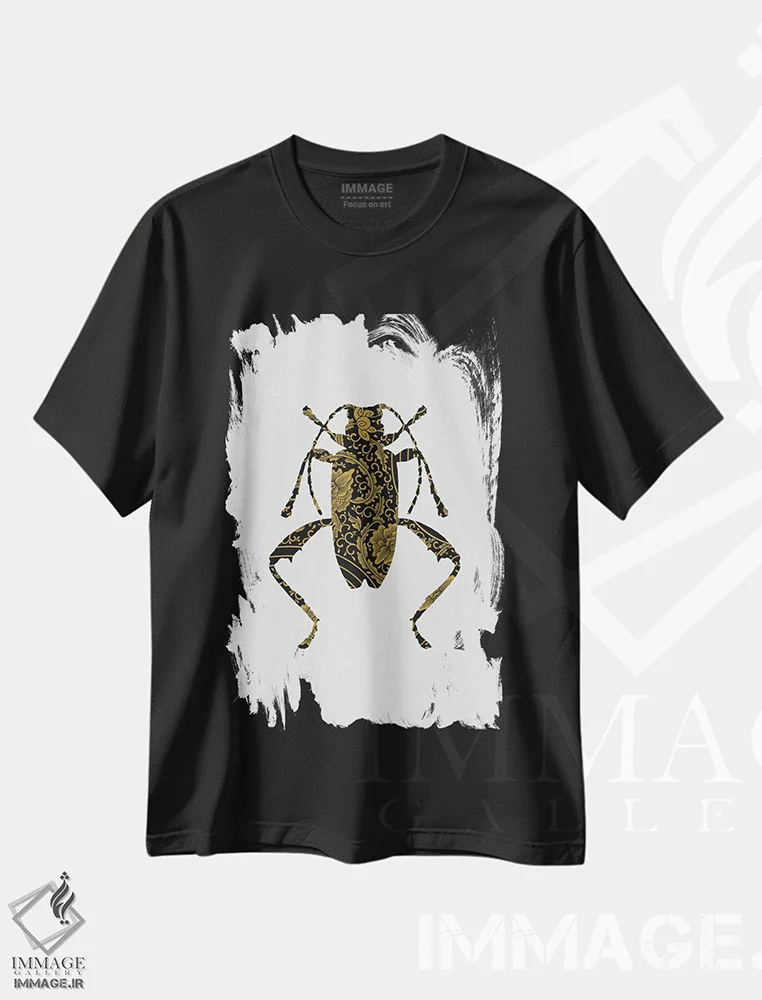 تیشرت مشکی طرح دار سوسک مشکی و طلایی IV، تزئینی اثر اورارا استودیو | immage.ir