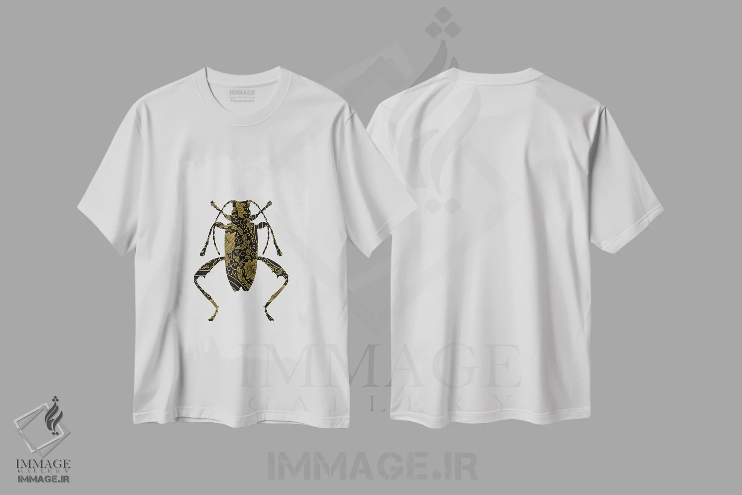 تیشرت سفید طرح دار سوسک مشکی و طلایی IV، تزئینی اثر اورارا استودیو | فروشگاه ایماژ