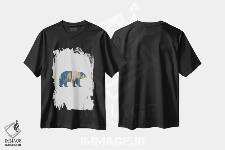 تیشرت مشکی طرح دار خرس آبی و زرد، تزئینی اثر اورارا استودیو | immage.ir