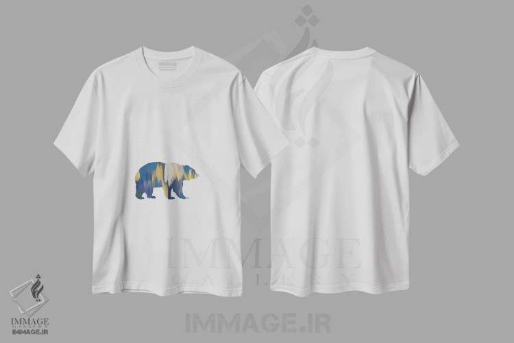 تیشرت سفید طرح دار خرس آبی و زرد، تزئینی اثر اورارا استودیو | فروشگاه ایماژ
