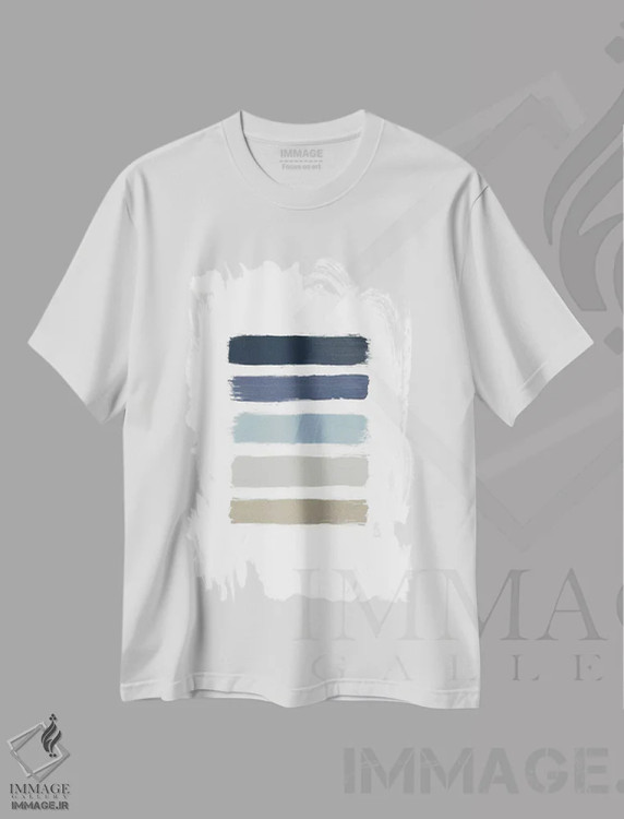 تیشرت سفید طرح دار راه راه آبی و تاپ، آبستره اثر اورارا استودیو | immage.ir