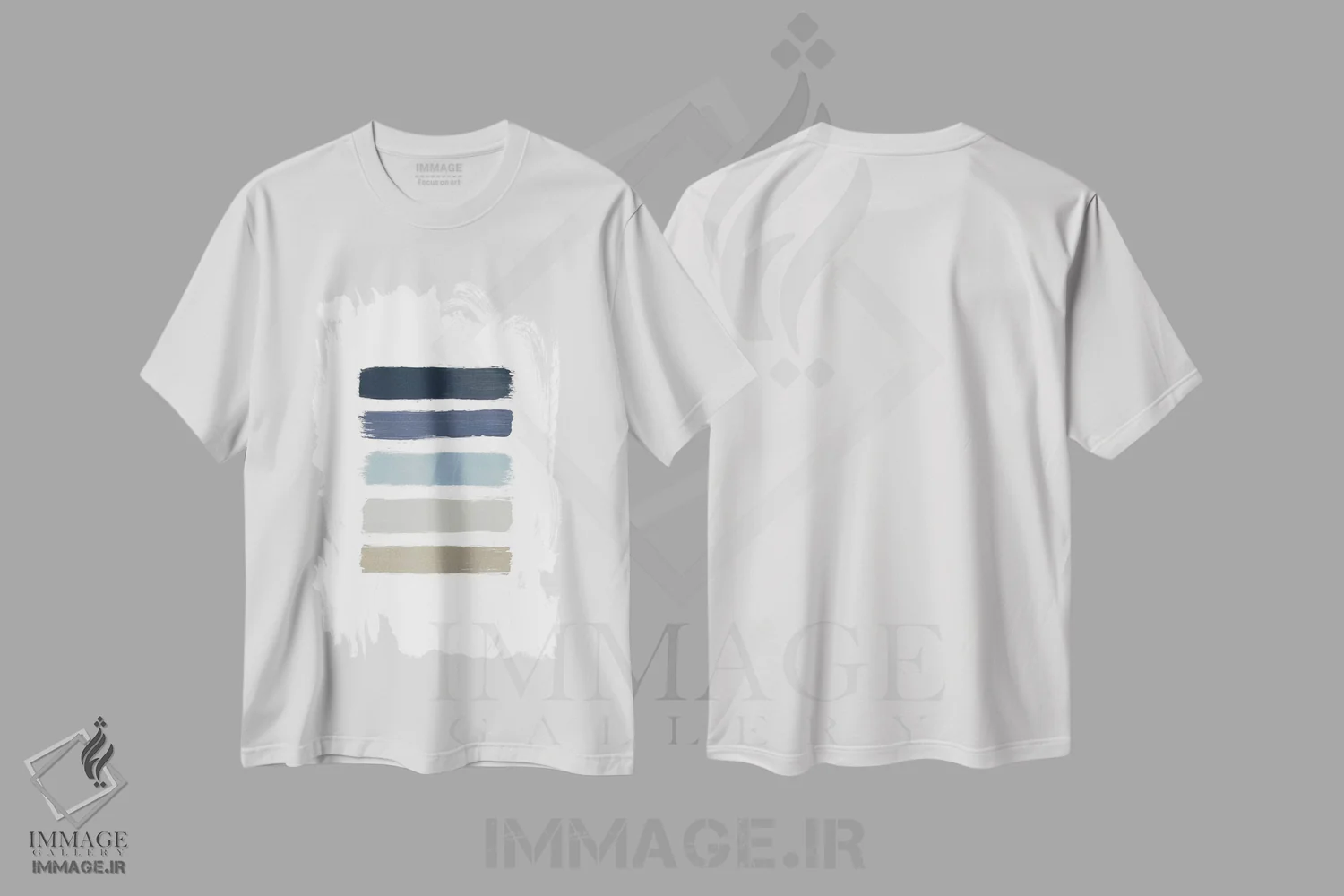 تیشرت سفید طرح دار راه راه آبی و تاپ، آبستره اثر اورارا استودیو | immage.ir