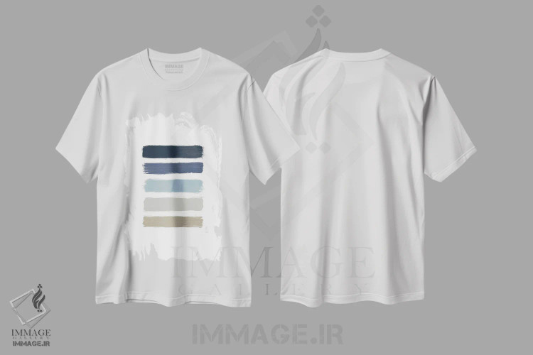 تیشرت سفید طرح دار راه راه آبی و تاپ، آبستره اثر اورارا استودیو | immage.ir