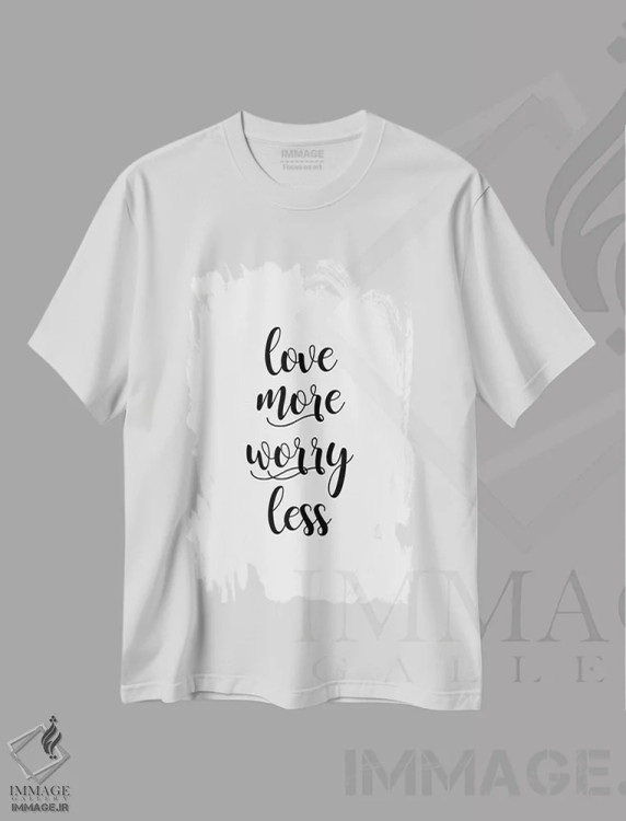 تیشرت سفید طرح دار بیشتر دوست بدار، کمتر نگران باش، دکور معاصر اثر اورارا استودیو | فروشگاه ایماژ