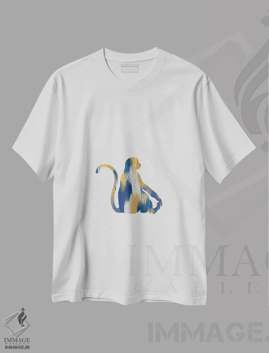 تیشرت سفید طرح دار میمون آبی و زرد، تزئینی اثر اورارا استودیو | فروشگاه ایماژ