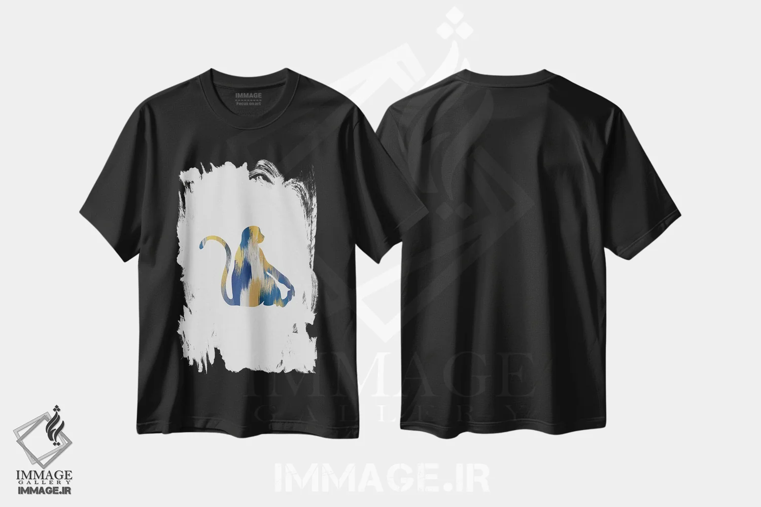 تیشرت مشکی طرح دار میمون آبی و زرد، تزئینی اثر اورارا استودیو | immage.ir