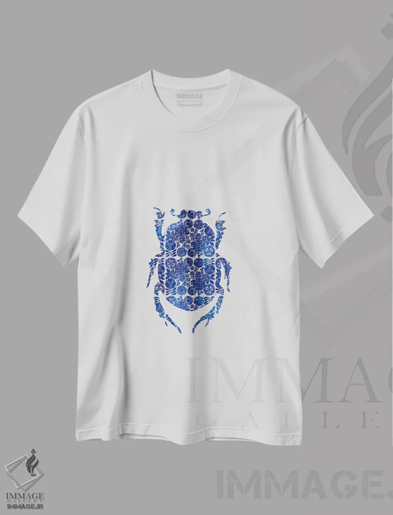 تیشرت سفید طرح دار سوسک آبی ۱، تزئینی اثر اورارا استودیو | فروشگاه ایماژ