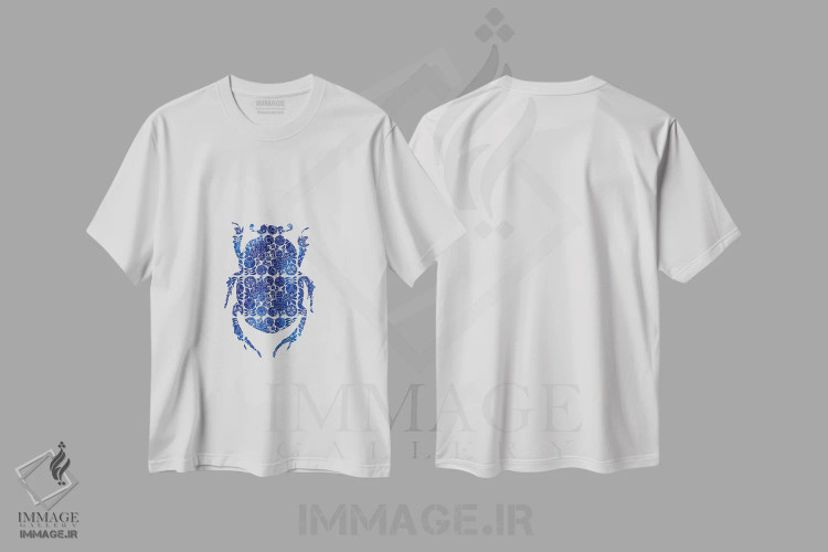 تیشرت سفید طرح دار سوسک آبی ۱، تزئینی اثر اورارا استودیو | فروشگاه ایماژ