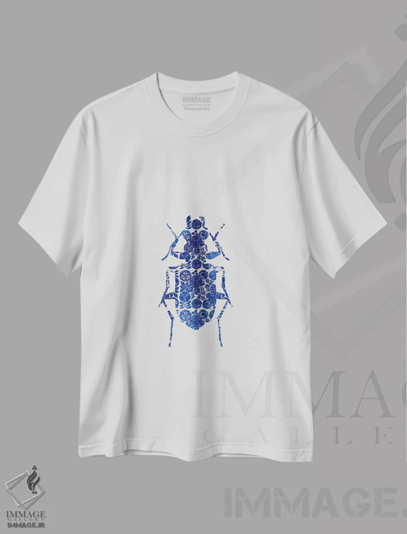 تیشرت سفید طرح دار سوسک آبی ۲، تزئینی اثر اورارا استودیو | فروشگاه ایماژ