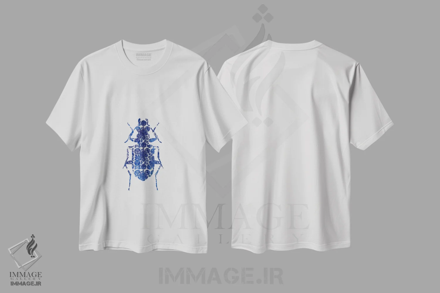 تیشرت سفید طرح دار سوسک آبی ۲، تزئینی اثر اورارا استودیو | فروشگاه ایماژ