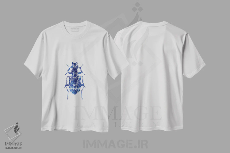تیشرت سفید طرح دار سوسک آبی ۲، تزئینی اثر اورارا استودیو | فروشگاه ایماژ