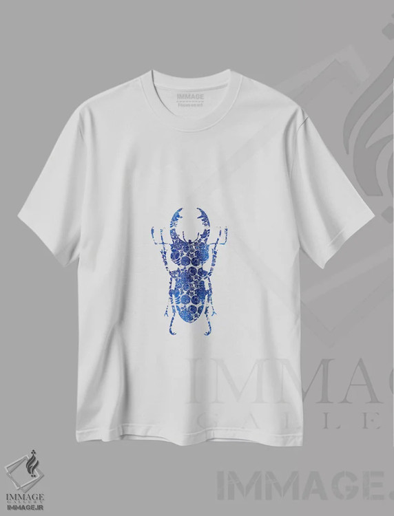 تیشرت سفید طرح دار سوسک آبی ۳، تزئینی اثر اورارا استودیو | فروشگاه ایماژ