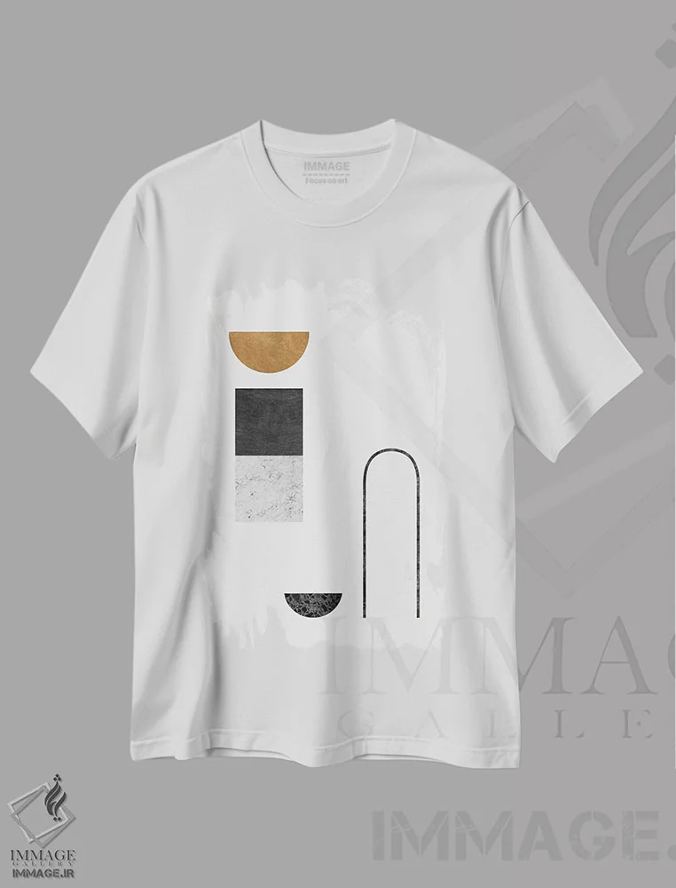 تیشرت سفید طرح دار هندسی انتزاعی ۴ اثر اورارا استودیو | فروشگاه ایماژ