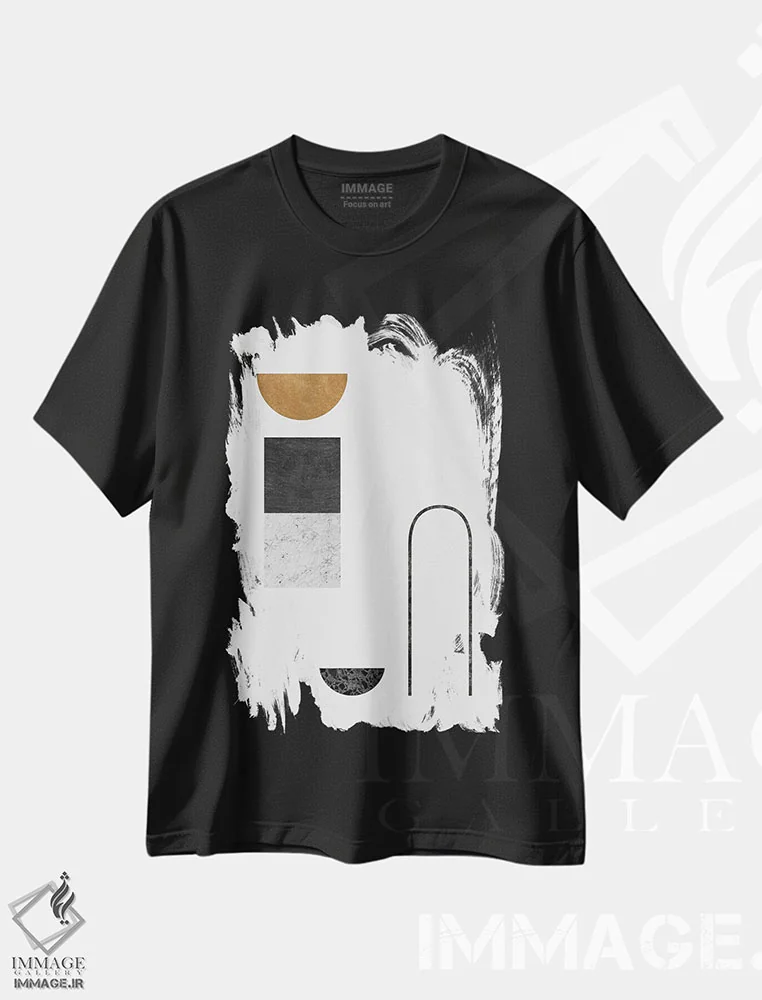 تیشرت مشکی طرح دار هندسی انتزاعی ۴ اثر اورارا استودیو | immage.ir