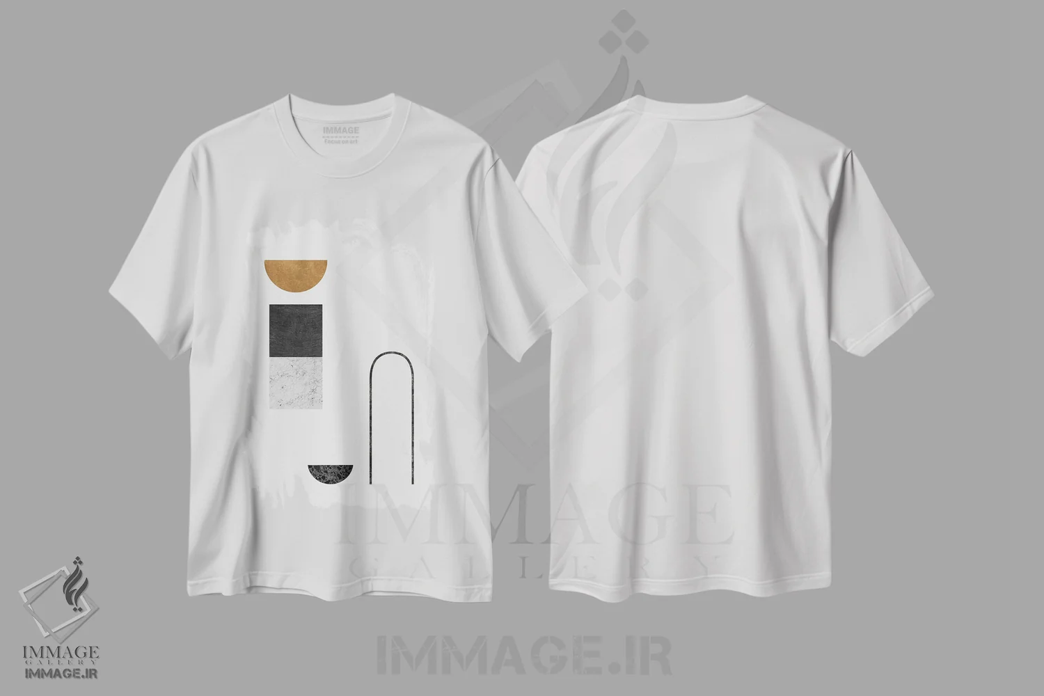 تیشرت سفید طرح دار هندسی انتزاعی ۴ اثر اورارا استودیو | فروشگاه ایماژ