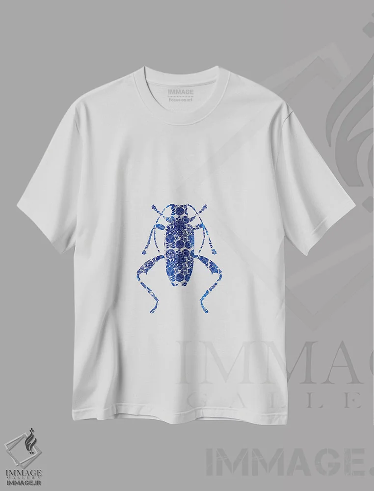 تیشرت سفید طرح دار سوسک آبی ۴، تزئینی اثر اورارا استودیو | immage.ir