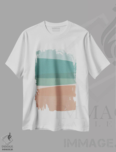 تیشرت سفید طرح دار مدرن فیروزه ای و صورتی اثر اورارا استودیو | فروشگاه ایماژ